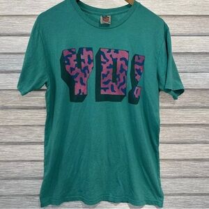 Vintage Junk Food Graphic T-Shirt Womens Medium Green Pink Short Sleeve